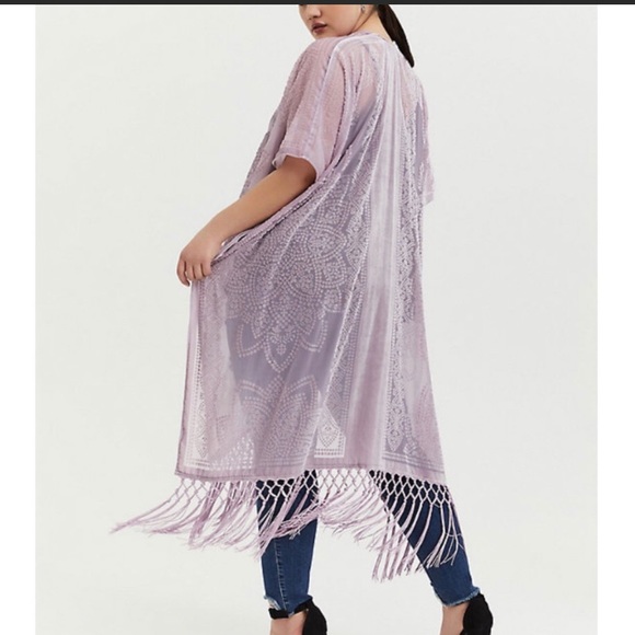 torrid Other - Lavender sheer patterned crushed velvet fringe trim plus size kimono by torrid